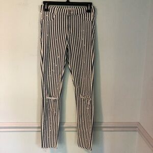 Zara Trafulac Denim Makers Blue & White Striped Ripped Jeans Size 4